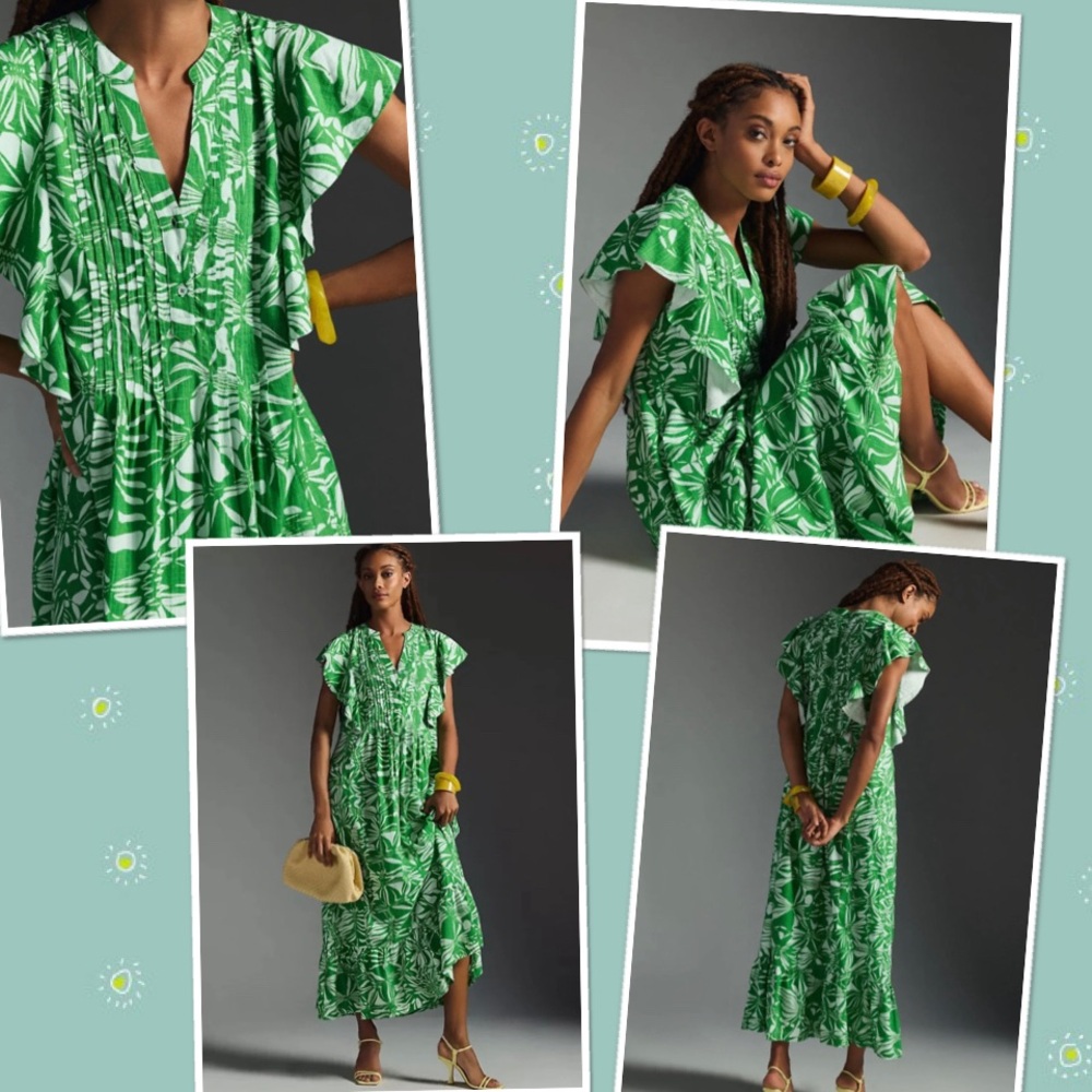 NWT Anthropologie Green Floral Maeve Cassandra Maxi Dress